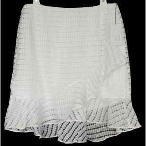 A New Day Womens White Tiered Ruffle Skirt 10 Lined Asymmetrical Patterned NWT